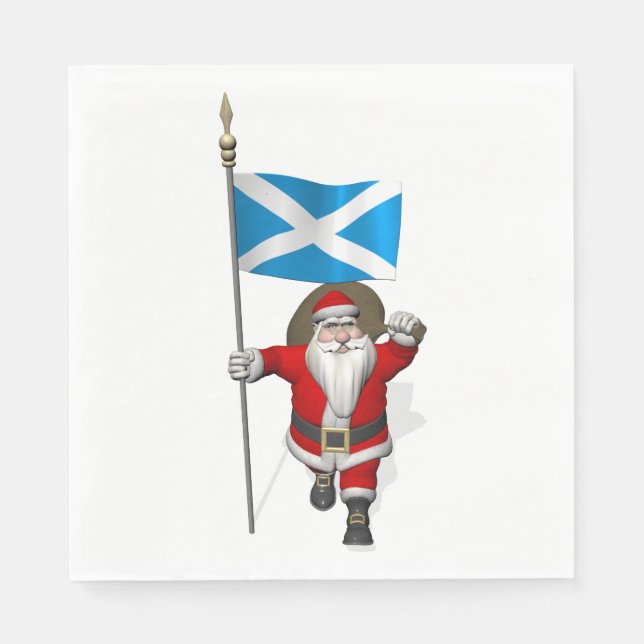 Jolly Santa Claus With Flag Of Scotland Napkin (Front)