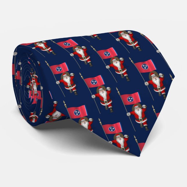 Jolly Santa Claus With Flag Of Tennessee Tie (Rolled)