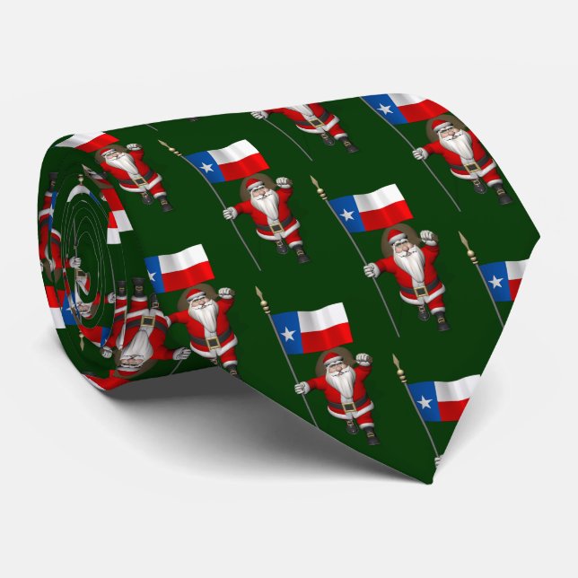 Jolly Santa Claus With Flag Of Texas Tie (Rolled)