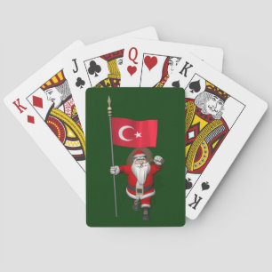 Jolly Santa Claus With Flag Of Turkey Playing Cards