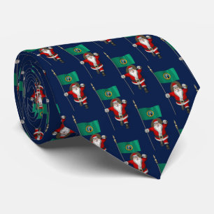 Jolly Santa Claus With Flag Of  Washington Tie