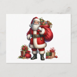 Jolly Santa Claus with gift sack Holiday Postcard