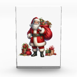 Jolly Santa Claus with gift sack Photo Block
