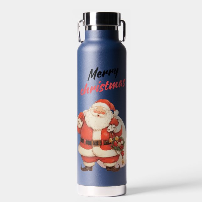 Jolly Santa Claus with Merry Christmas Text Water Bottle (Front)