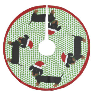 Jolly Santa Dachshunds - Black and Tan Brushed Polyester Tree Skirt
