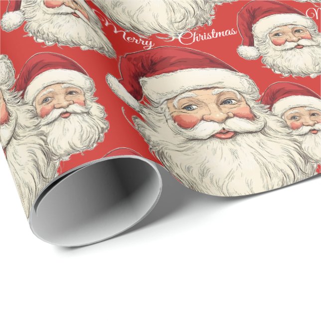 Jolly Santa Face Red Wrapping Paper (Roll Corner)