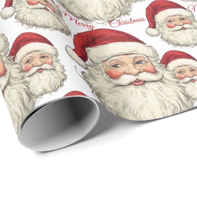 Jolly Santa Face White Wrapping Paper (Roll Corner)