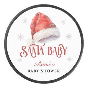 Jolly Santa Hat Baby Shower guest keepsake gift Hockey Puck