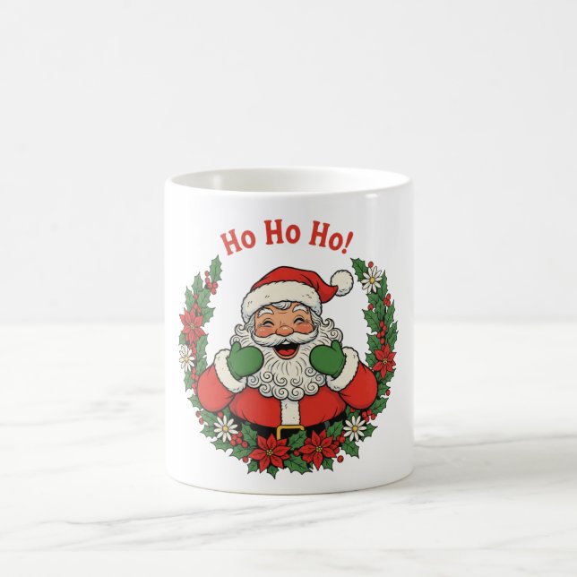 Jolly Santa in a Festive Christmas Wreath Coffee Mug (Center)