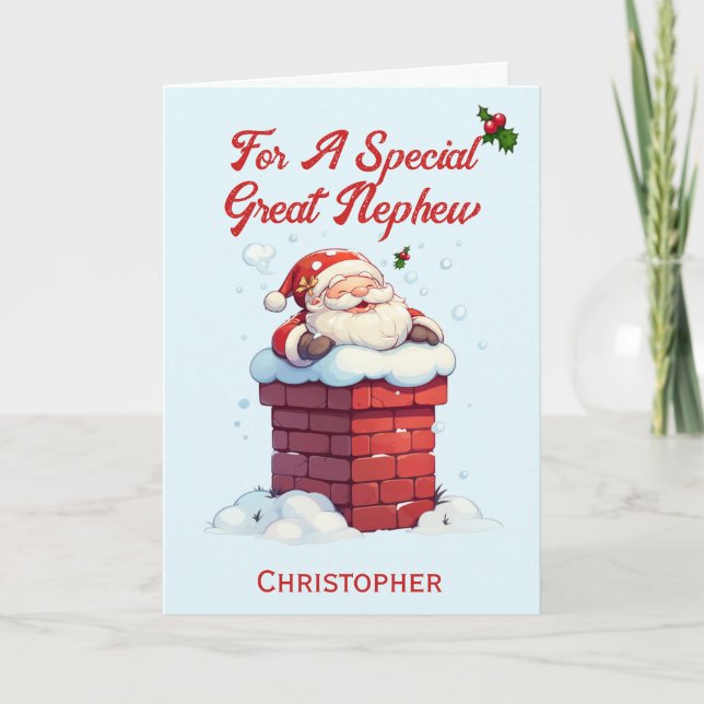 Jolly Santa in Chimney Great Nephew Christmas  Holiday Card (Front)