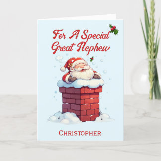 Jolly Santa in Chimney Great Nephew Christmas Holiday Card