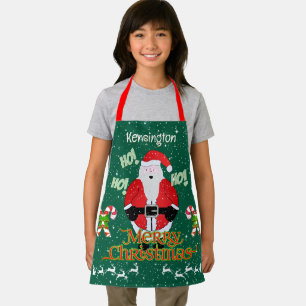 Jolly Santa Merry Christmas Candy Cane on GREEN Apron