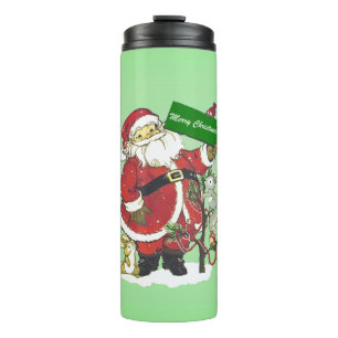 Jolly Santa Merry Christmas Sign Forest Animals Thermal Tumbler