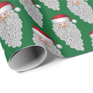 Jolly Santa on Green Wrapping Paper