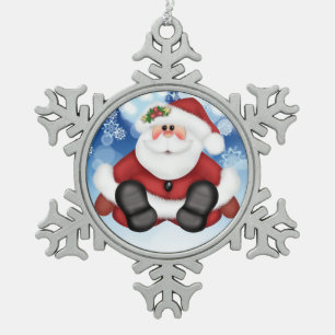Jolly Santa Pewter Snowflake Ornament