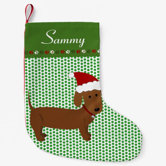 Jolly Santa Red Dachshund Personalised Small Christmas Stocking (Front)