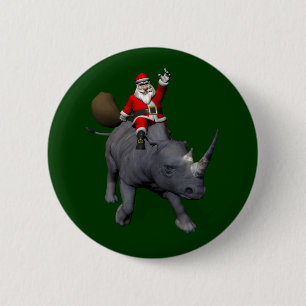 Jolly Santa Riding A Rhino 6 Cm Round Badge