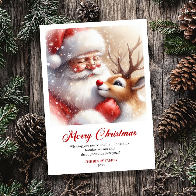 Jolly Santa Rudolph Classic Art Christmas Greeting Holiday Card (Jolly Santa Rudolph Classic Art Christmas Greeting Card)