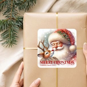 Jolly Santa Rudolph Personalized Festive Holiday  Square Sticker
