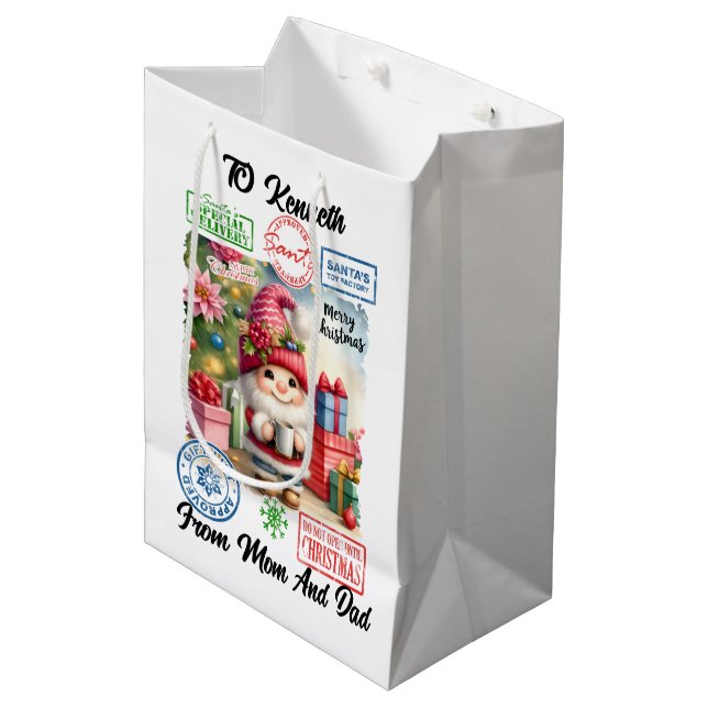 Jolly Santa Sack With Festive Decor Medium Gift Bag (Front Angled)
