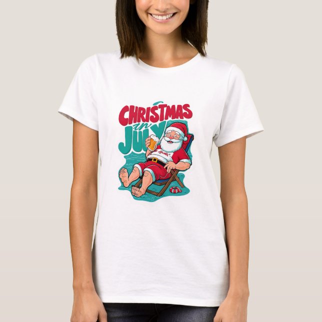 Jolly Santa Savouring a Frosty Brew T-Shirt (Front)