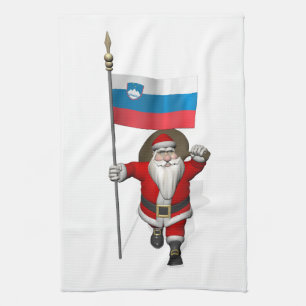 Jolly Santa Visiting Slovenia Tea Towel