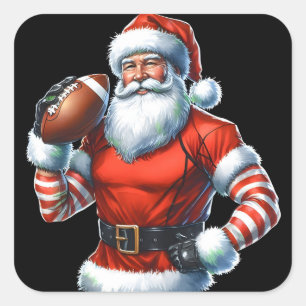Jolly Santa With a Holiday Football Square Sticker