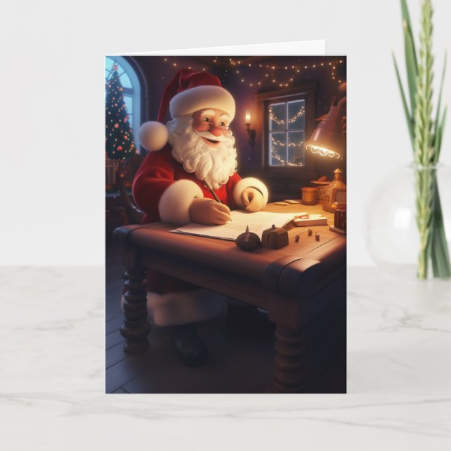 Jolly Santa with Snowy Magic Christmas Holiday Card (Front)