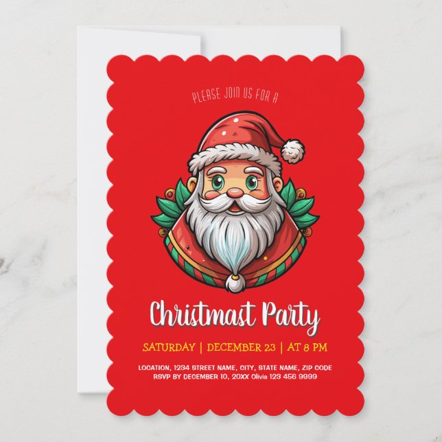 Jolly Santa Wreath Christmas Party Invitation (Front)