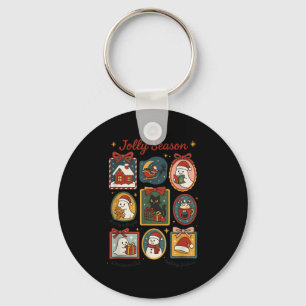 Jolly Season Ghost Cat Santa Christmas Frame Merry Key Ring
