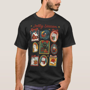 Jolly Season Ghost Cat Santa Christmas Frame Merry T-Shirt