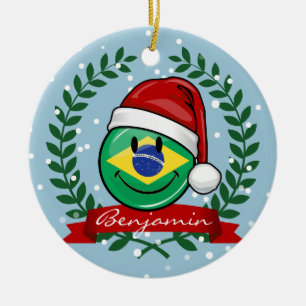 Jolly Smiling Brazilian Flag Christmas Style Ceramic Tree Decoration