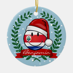 Jolly Smiling Christmas Costa Rican Flag Ceramic Tree Decoration