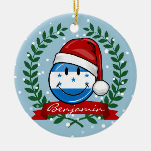 Jolly Smiling Christmas Style Honduran Flag Ceramic Tree Decoration