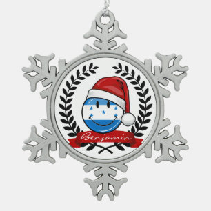 Jolly Smiling Christmas Style Honduran Flag Snowflake Pewter Christmas Ornament
