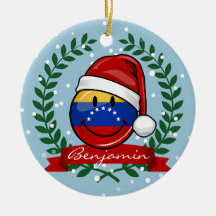 Jolly Smiling Venezuelan Flag Christmas Ceramic Tree Decoration
