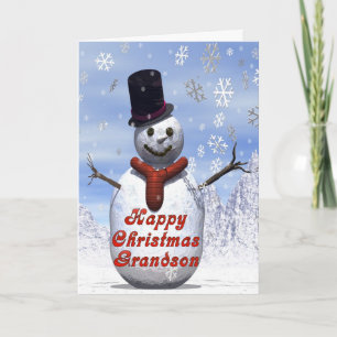 Jolly snowman Christmas card for Grandson