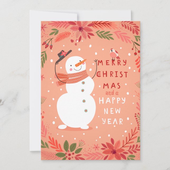 Jolly Snowman Christmas - Warm Wishes Holiday Card (Front)
