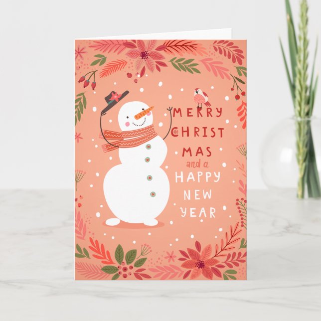 Jolly Snowman Christmas - Warm Wishes Holiday Card (Front)