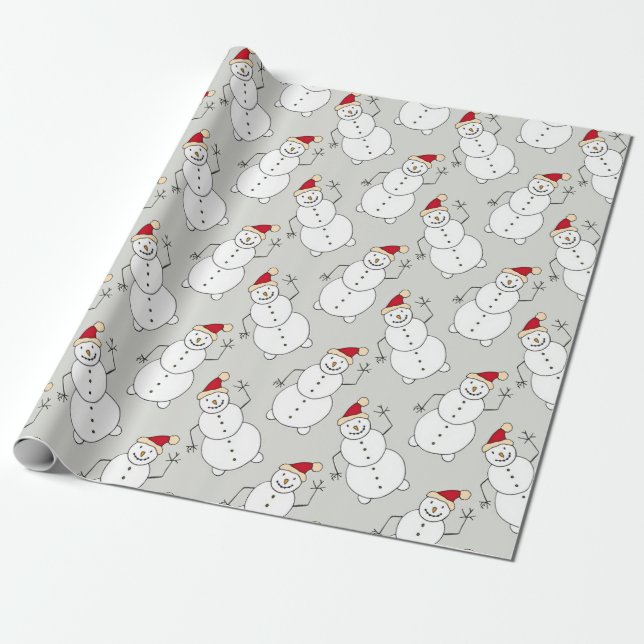 Jolly Snowman Christmas Wrapping Paper (Unrolled)