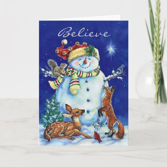 Jolly Snowman & Forest Friends Christmas Card (Front)