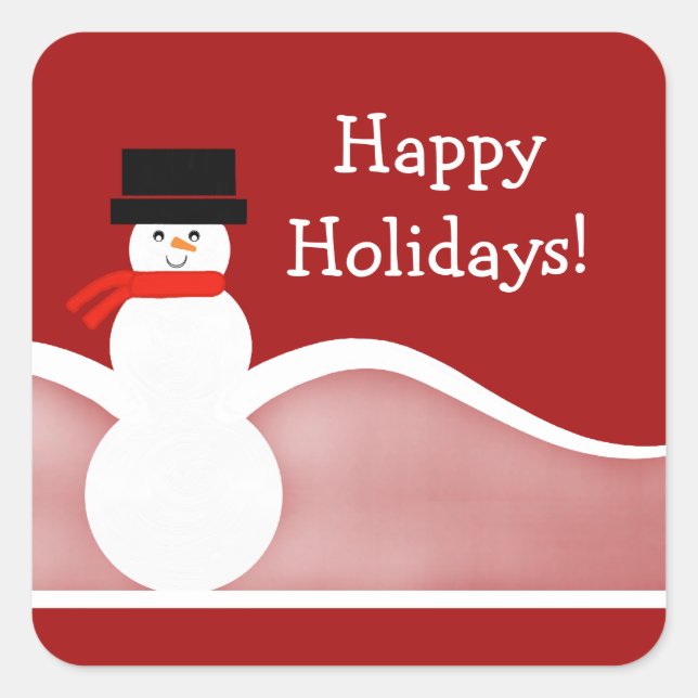Jolly Snowman Holiday Square Stickers (Front)