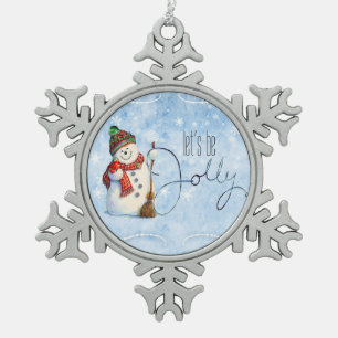 Jolly Snowman ID841 Snowflake Pewter Christmas Ornament