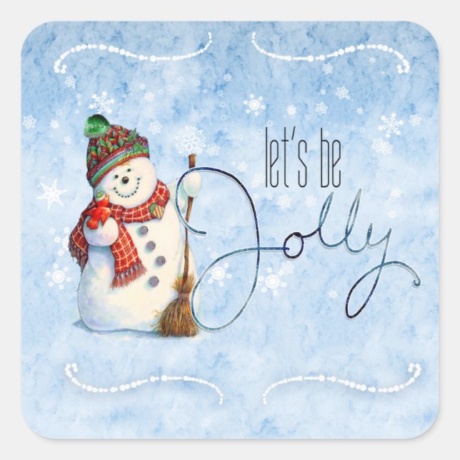 Jolly Snowman ID841 Square Sticker (Front)