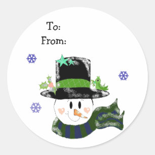 Jolly Snowman in a Tall Black Hat Classic Round Sticker