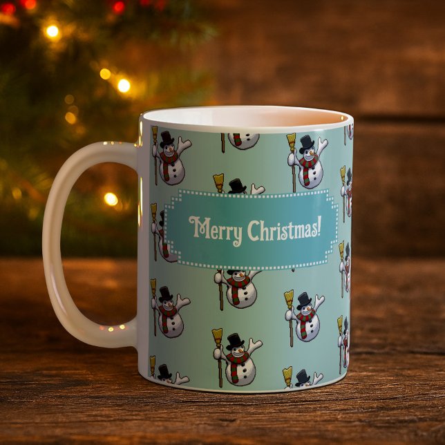 Jolly Snowman Merry Christmas! Pixel Art Pattern Coffee Mug (Creator Uploaded)