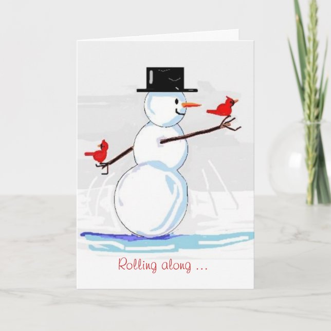 Jolly Snowman  Red Cardinals Winter Greeting Card (Front)