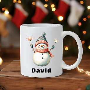 Jolly Snowman Sparklers Custom Name Coffee Mug