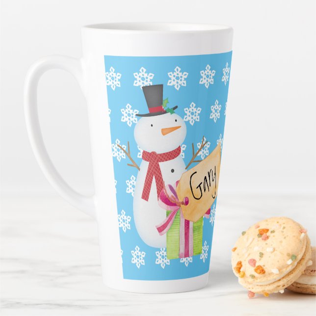 Jolly Snowman With A Christmas Present Latte Mug (In Situ)