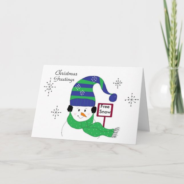Jolly Snowman with Striped Hat Holiday Card (Front)
